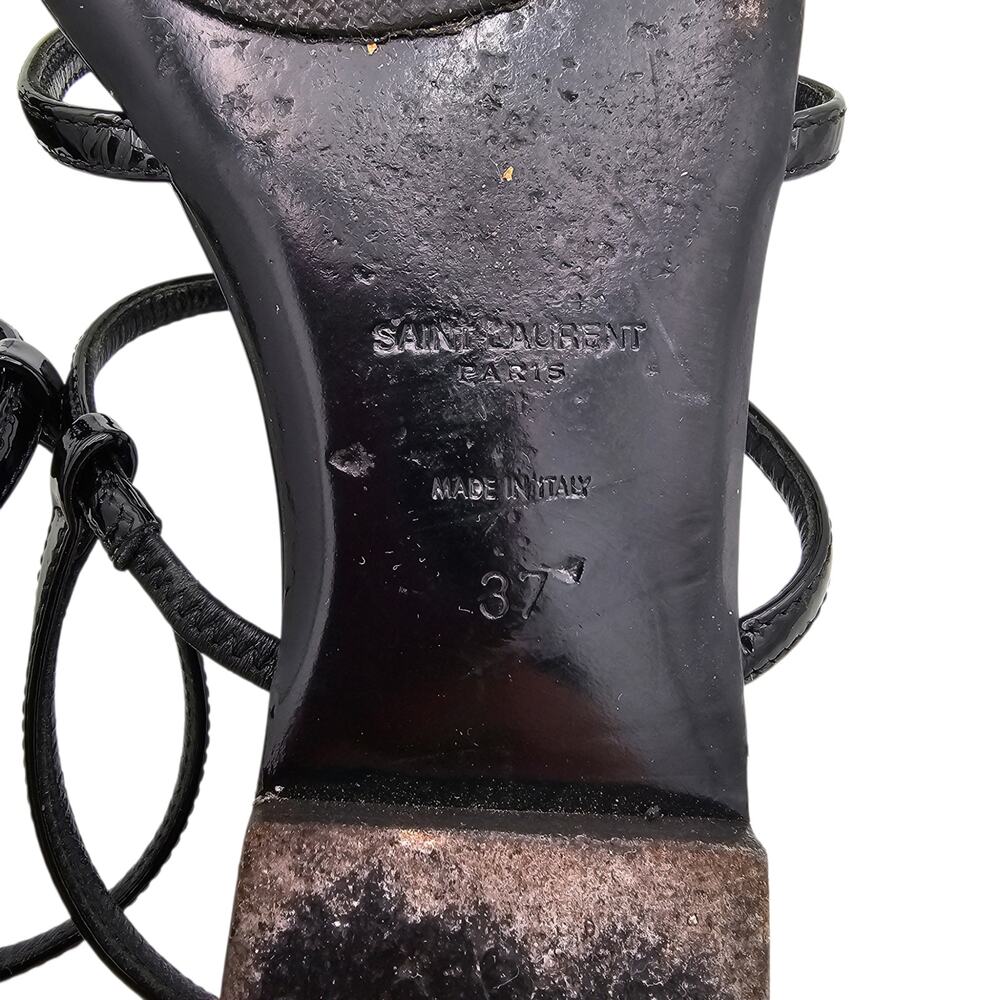 Saint Laurent YSL Cassandra Flat Strap Sandal Black Patent Leather Size 37 US 7 - Picture 9 of 11